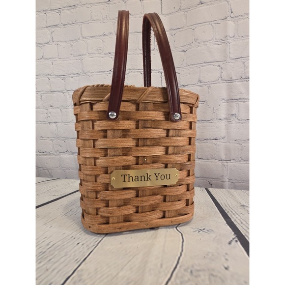 Handmade Wooden Basket with Handles Thank You Plaquard Wine Holder - Picture 2 of 4